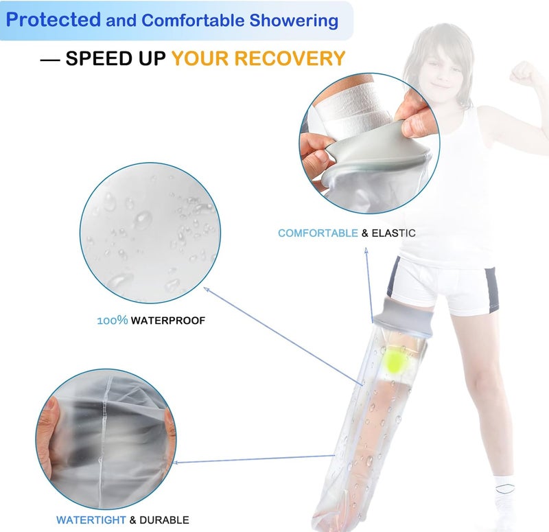 Divvsck Waterproof Full Leg Cast Cover for Shower Kids -Available in 3 Sizes | Leg Cast Shower Protector, Watertight Seal Cast Cover Leg for Knee Foot Ankle, No Mark on Skin Reusable(Recommended Age:11-15) - Image 1